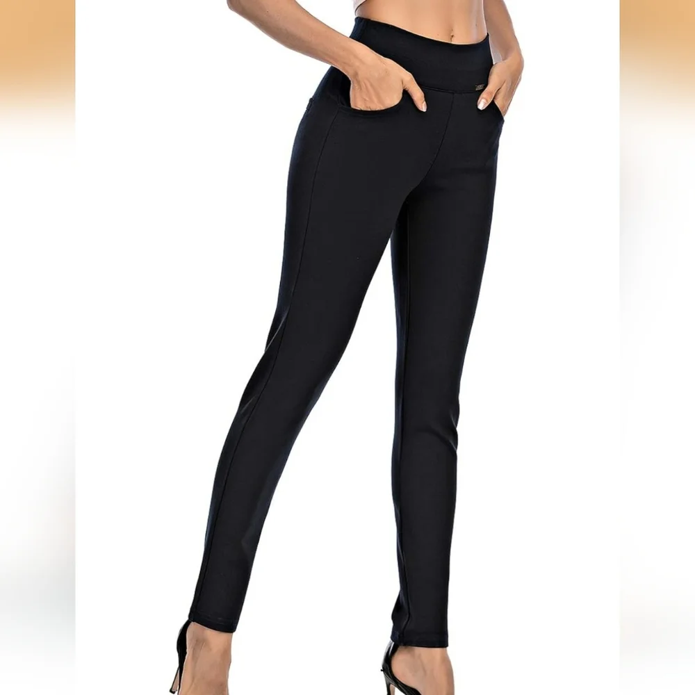 Tapata Women Black Pull On Skinny Dress Pants High‎ Waisted Stretch Trousers 10